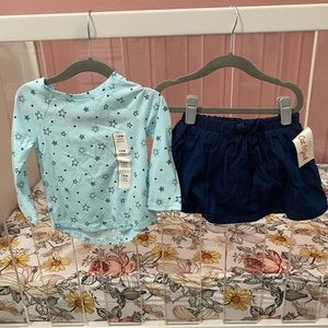 NEW Cat & Jack Outfit Star Shirt & Denim Skort Size 18m